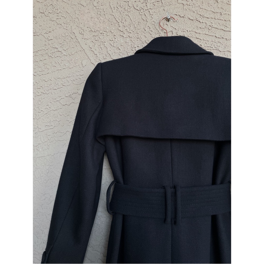 MANGO Navy Blue Belted Wool Trench Coat Dark Navy Flap Overcoat XXS— Fits XS too - Picture 15 of 17